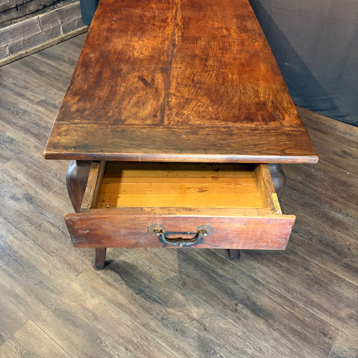 Early 19th Century French Provincial Dining Table with Two Drawers and Cabriole Legs