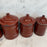 Set of Five French Reddish Brown Enamel Kitchen Canisters with Original Lids