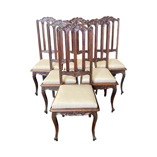 Set of Six French Oak Hand Carved 19th Century Dining Chairs