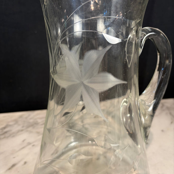 Hand-Blown Etched Glass Water Pitcher