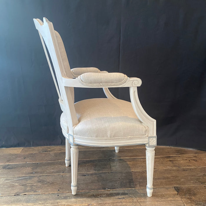 Pair of Antique French Louis XVI Neoclassical Painted Armchairs or Fauteuils