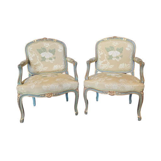 Pair of French Louis XV Painted Fauteuils or Armchairs from St. Tropez, France