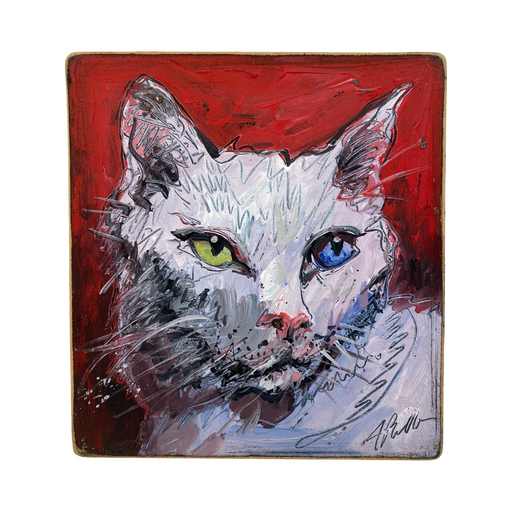 Cat Portrait Original Oil British of a White Cat Signed Pet Portrait