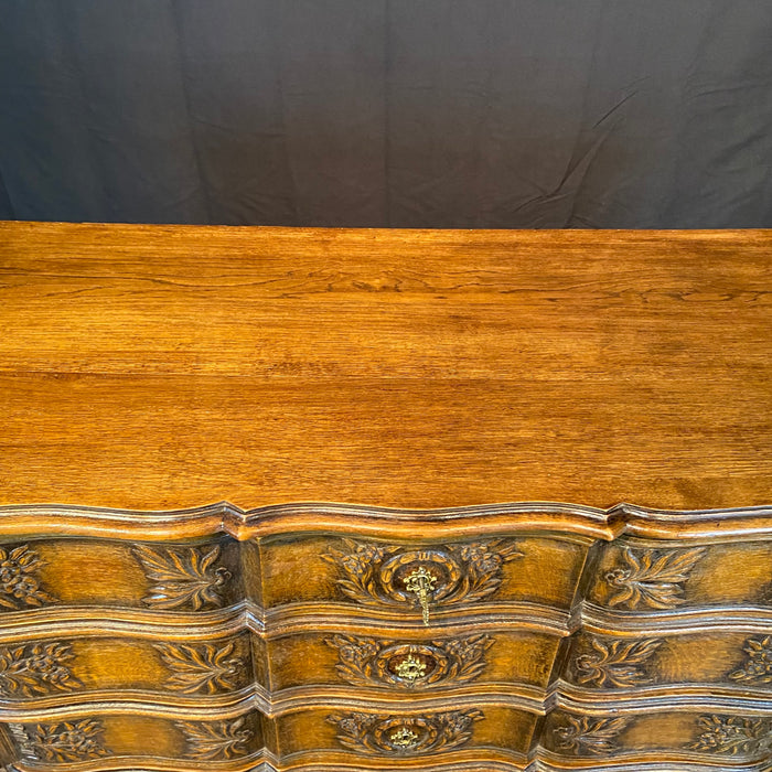 French Louis XV Carved Oak Provincial Country Commode or Chest of Drawers
