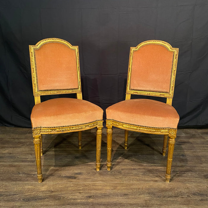 Pair of Antique French Louis XVI Side Chairs or Dining Chairs | Painted & Gilt Accent Chairs