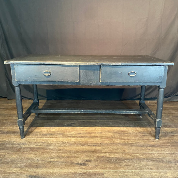 Antique French Louis XVI Desk, Console, Desk, Sofa Table, Kitchen Island or Dining Table Painted Ebony