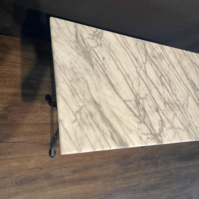 French Cafe Table or Bistro Table with Cast Iron Base and Carrera Marble Top