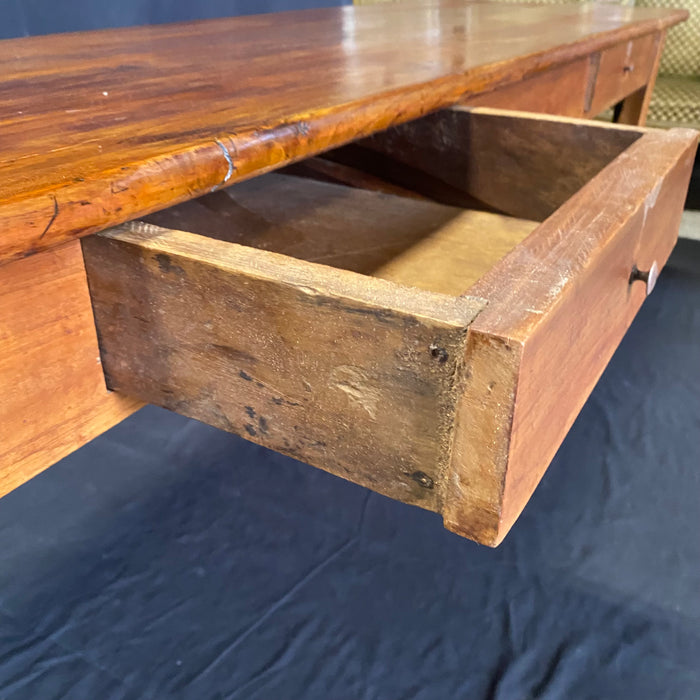 Antique Country French Provincial Farmhouse Harvest Dining Table or Large Console Table with Two Drawers