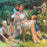 Impressionist Oil Painting: Listed Maine Artist Emily Muir (1904–2003) Large Figural Garden Scene with Mother and Children, Oil on Canvas
