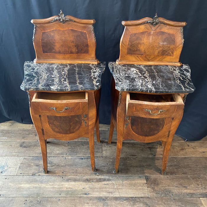 Pair of Antique French Louis XV Marble Top Bedside Cabinets, Nightstands or Side Tables