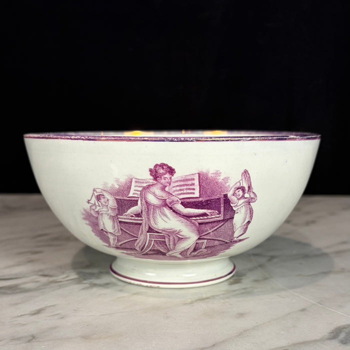18th Century Period English Pink Lustreware Transferware Bowl - Woman at Pianoforte