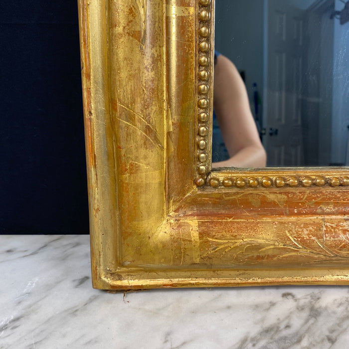Antique French Louis Philippe Mirror with Crest and Original Gold Gilt Paint