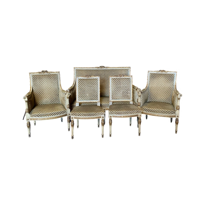 19th Century Fine French Louis XVI Carved Five-Piece Salon Suite, Parlor Set or Living Room Set