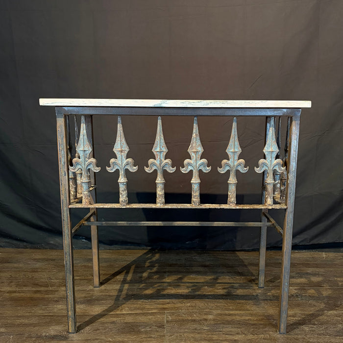 Antique French Wrought Iron Console Table with Marble Top | Balcony Railing Console