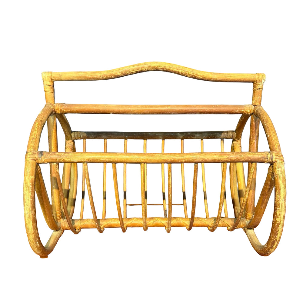Antique Bent Rattan Cane Magazine Rack