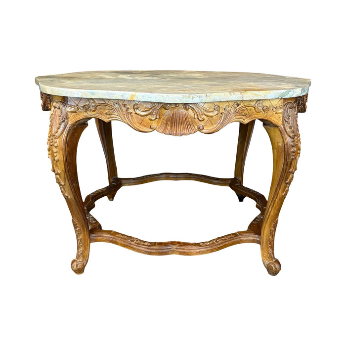 French Louis XV Marble Top Coffee Table with Exceptional Carving