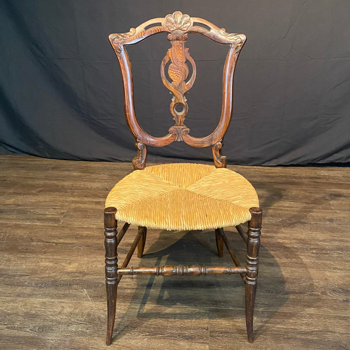 Early Rosewood Side Chair or Accent Chair with Rush Seat