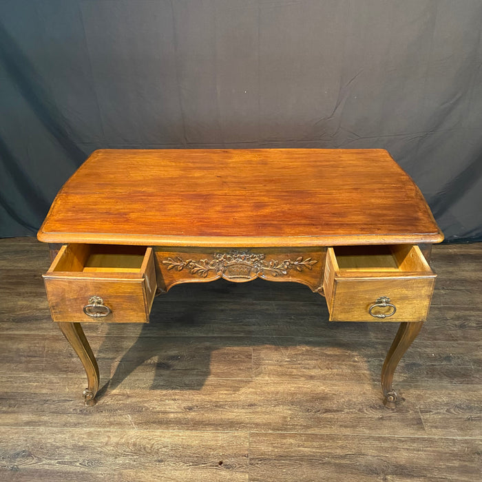 French 19th Century Writing Desk, Side Table or Console -  Louis XV Walnut with 2-Sided Carved Floral Urn Decor
