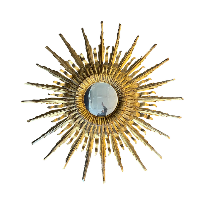 Spanish Layered Intricate Carved Gilt Wood Soleil Sunburst Starburst Wall Mirror