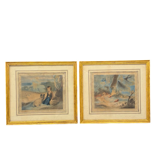 Pair of English 18th Century Color Stipple Engravings after Richard Westall, A Reaper's Child & A Gleaner's Child