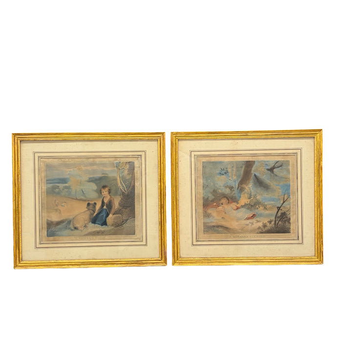Pair of English 18th Century Color Stipple Engravings after Richard Westall, A Reaper's Child & A Gleaner's Child