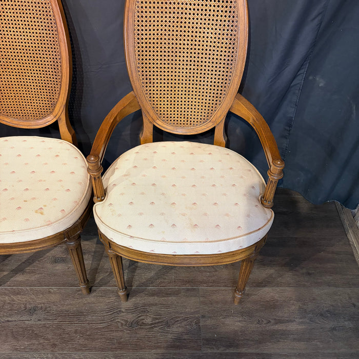 Set of 8 Midcentury French Louis XVI Style Cane Back Dining Chairs with Two Armchairs