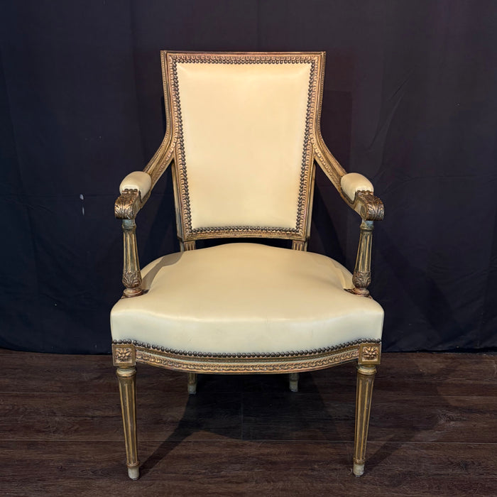 Pair Antique French Louis XVI Carved Giltwood Fauteuil Armchairs