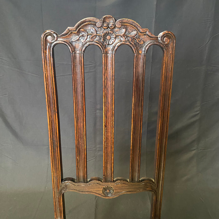 Set of Six French Oak Hand Carved 19th Century Dining Chairs