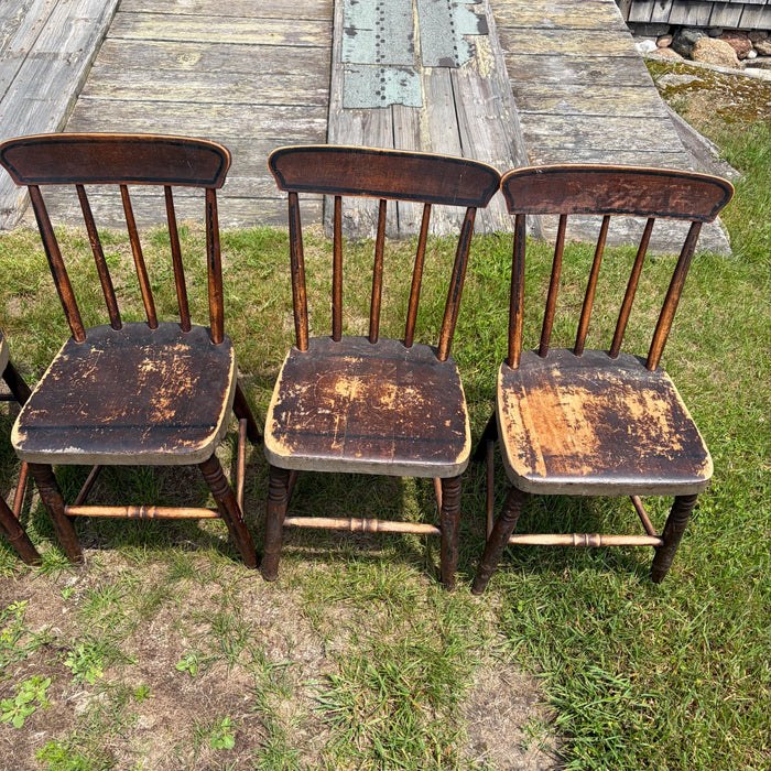 Set of Six 19th Century Plank Seat Grange Chairs from Maine
