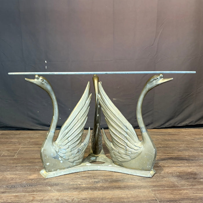 Hollywood Regency Coffee Table or Cocktail Table with Swan Base and Glass Top