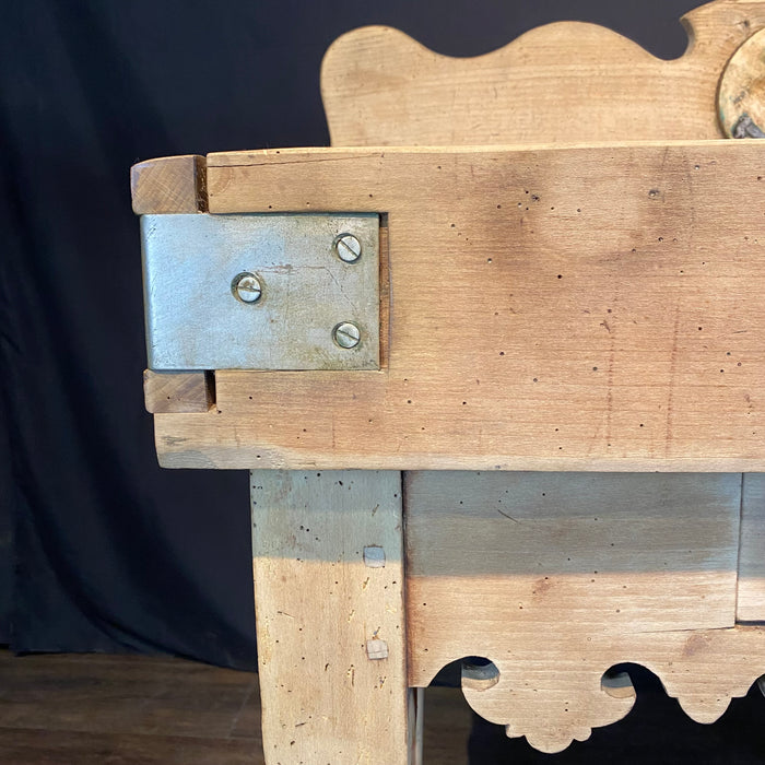 Antique French Butcher’s Block Table With Bull’s Head Mount and Rare Paris Maker's Label Jules Mareschal