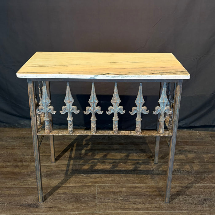 Antique French Wrought Iron Console Table with Marble Top | Balcony Railing Console