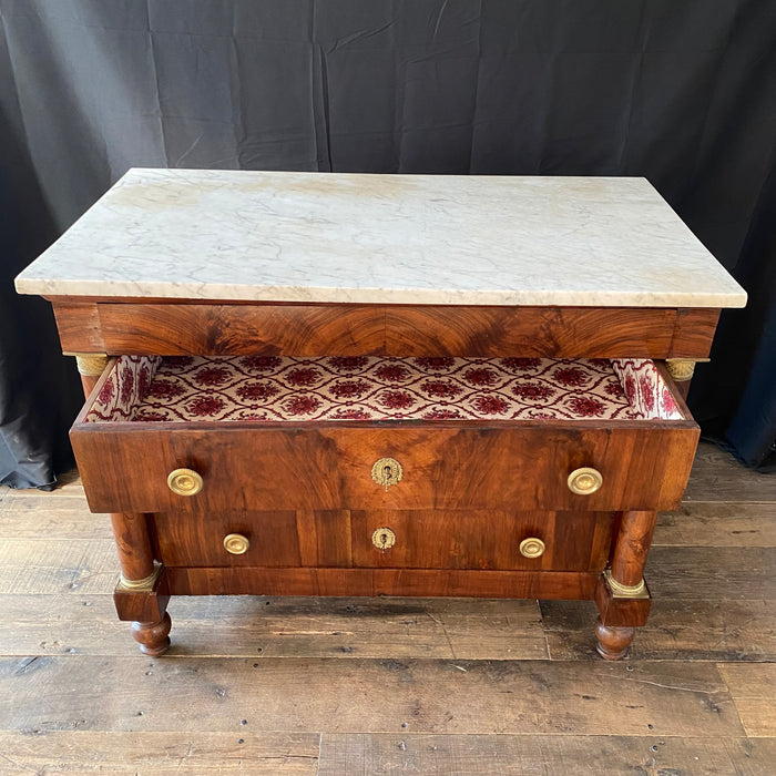 19th Century French Neoclassical Marble Top Commode or Chest of Drawers with Original Keys