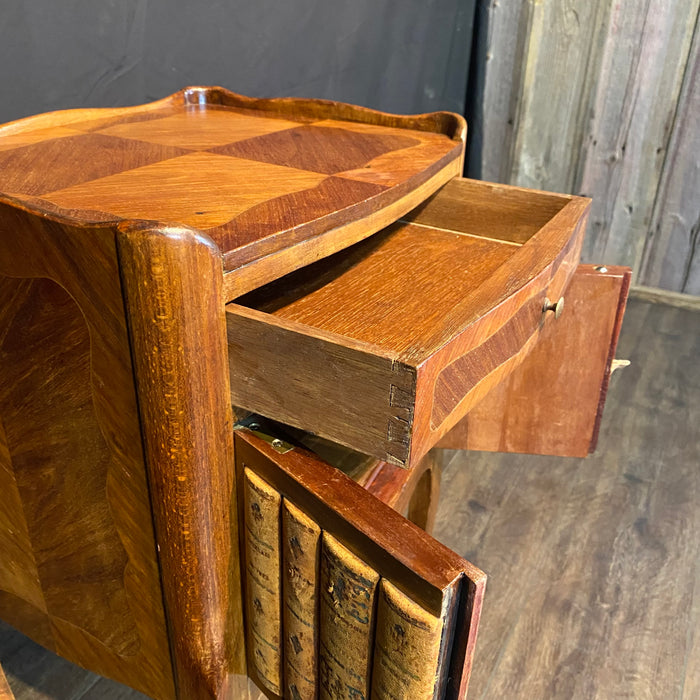 French Louis XV Side Table, Accent Table or Nightstand with Faux Book Cabinet and Gallery Top