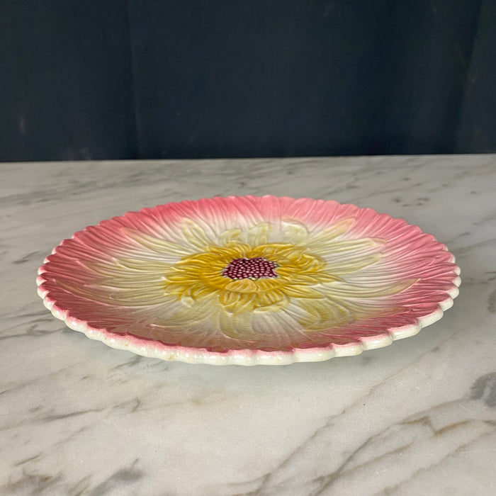 French Orchies Majolica Pink Daisy Floral Plate Circa 1890