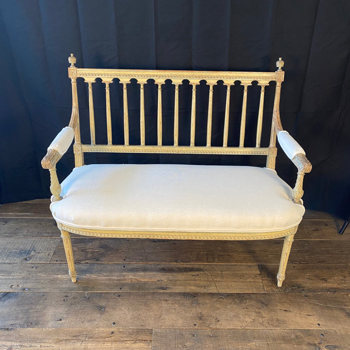 Early 19th Century French Louis XVI Painted Loveseat, Sofa or Settee Bench with New Upholstery