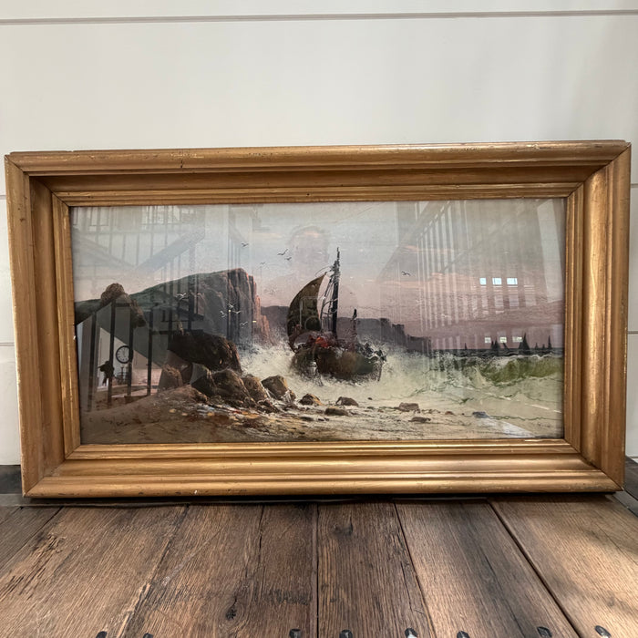 19th Century Coastal Seascape Pastel Painting with Rocky Coast by Listed Artist Clarence E. Braley (1854-1927)