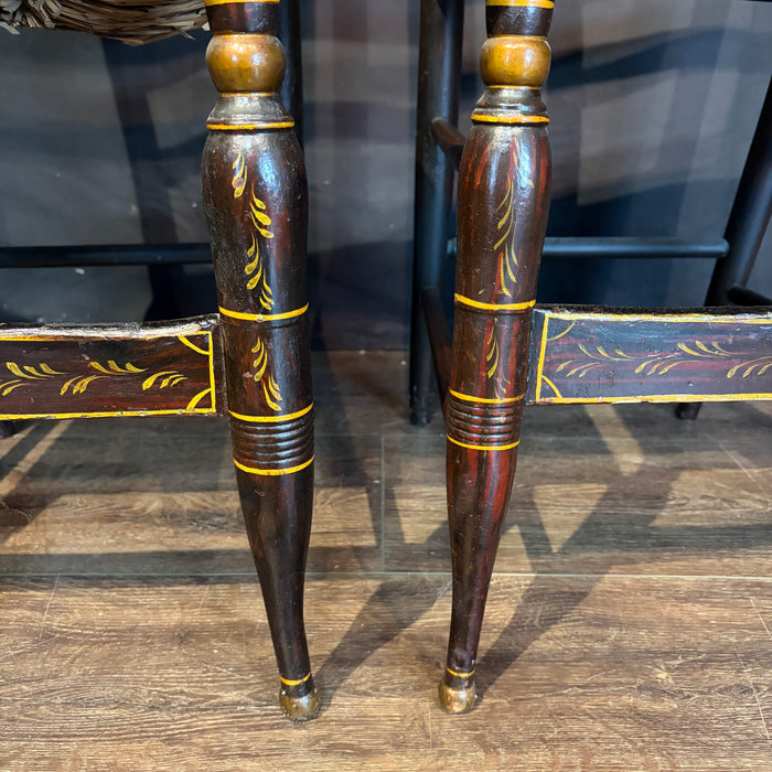 Early 19th Century American Painted Hitchcock-Style Side Chairs with Rush Seats and Gilt Stenciling