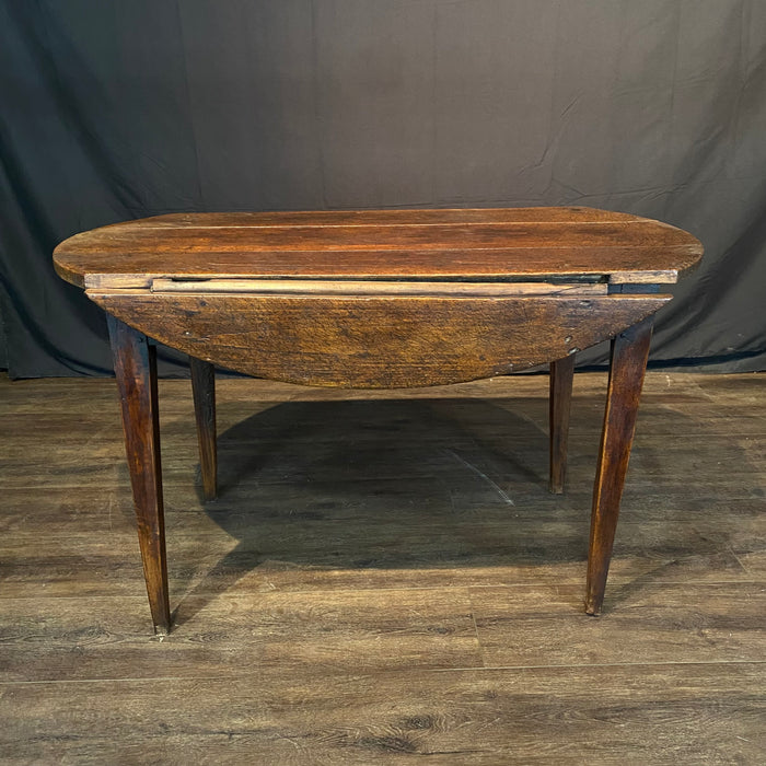 Early Primitive French Country 18th Century Oval Drop Leaf Side Table or Small Dining Table
