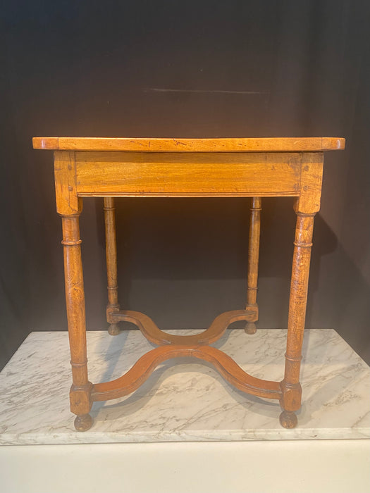 French Side Table with Embossed Leather Top and X-Form Stretcher 19th Century
