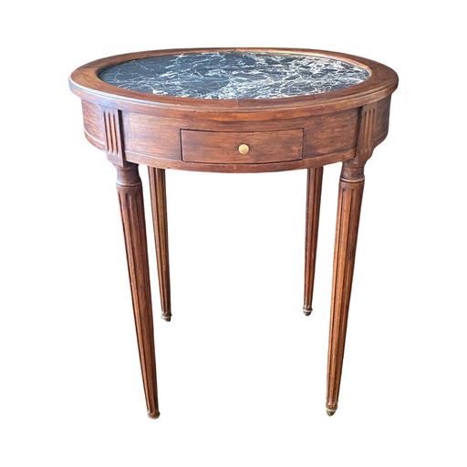 French 19th Century Walnut Bouillotte Table or Side Table with Exquisite Marble Top and Extending Leaves