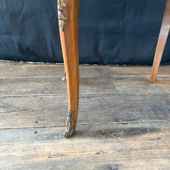 Antique French Louis XV Oval Marble Top Coffee Table, Cocktail or Side Table with Inlay, Marquetry and Bronze Mounts