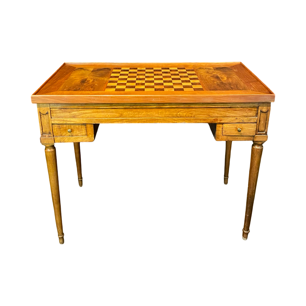 Antique French Inlaid Game Table with Reversible Chessboard Top and Inset Backgammon
