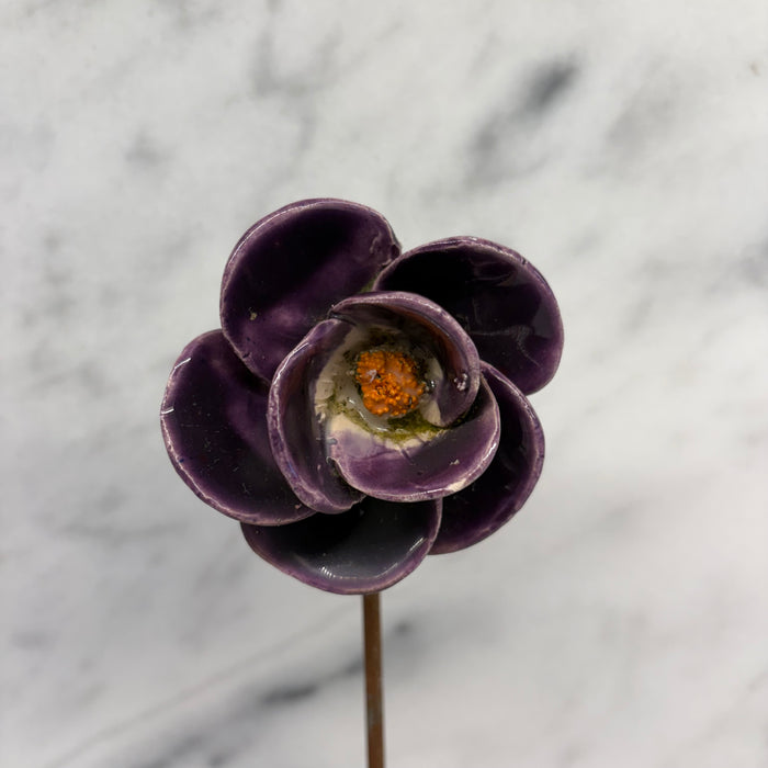 Antique French Purple Porcelain Flower Botanical Sculpture on Custom Display Stand