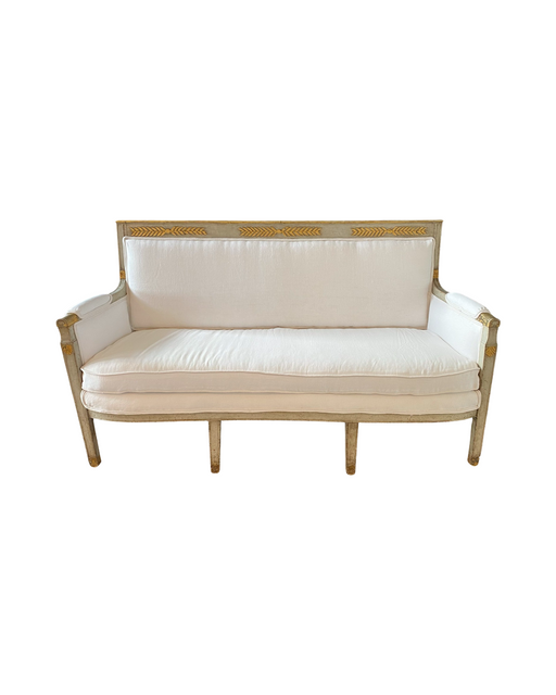 Early 19th Century French Neoclassical Painted and Parcel Gilt Sofa or Canapé with Original Gray and Gold Gilt Paint