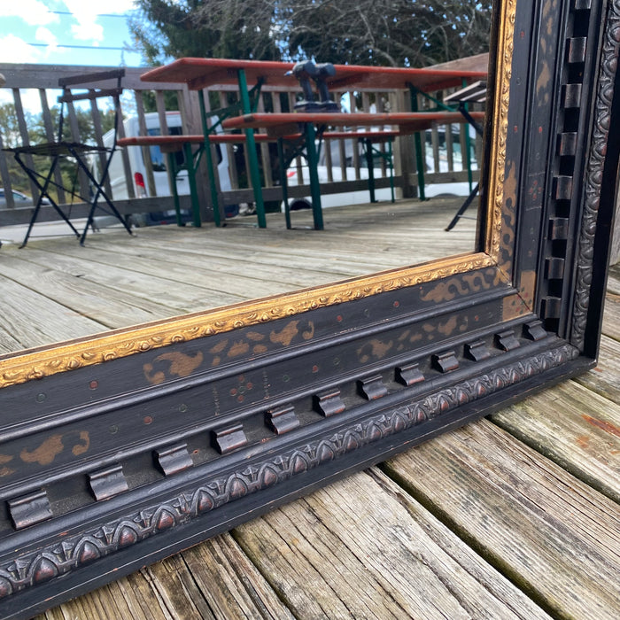 Large French 16th Century Renaissance Painted and Gilt and Ebony Carved Framed Mirror