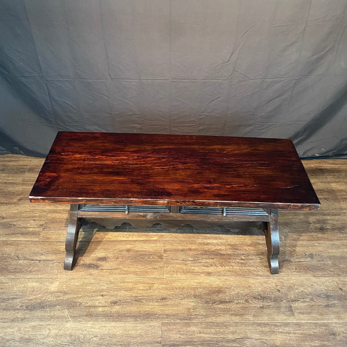 Early Spanish Coffee Table with Double Sided Drawers and Lyre Legs