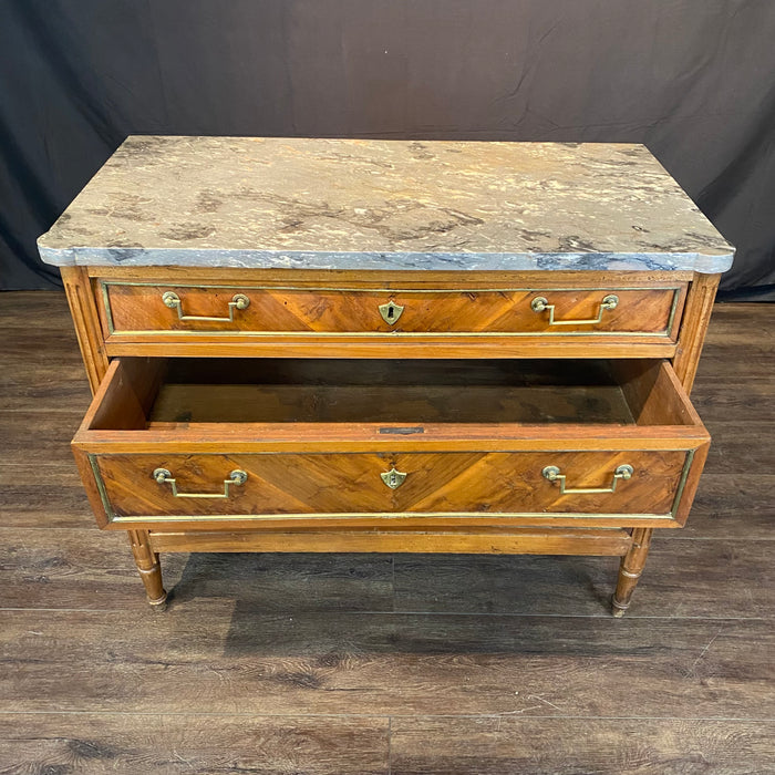 19th Century French Walnut Commode, Chest of Drawers, Dresser or Secrétaire Desk with Marble Top