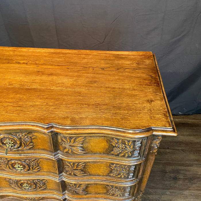French Louis XV Carved Oak Provincial Country Commode or Chest of Drawers