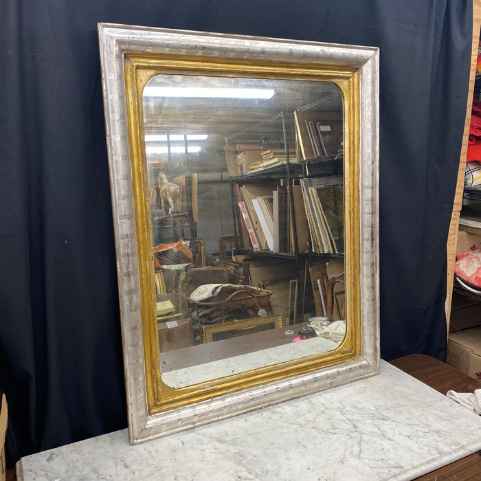 French 19th Century Louis Philippe Two-Tone Silver and Gold Leaf Giltwood Mirror